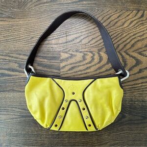Petusco Chic Yellow Leather Shoulder Bag with Brown Trim